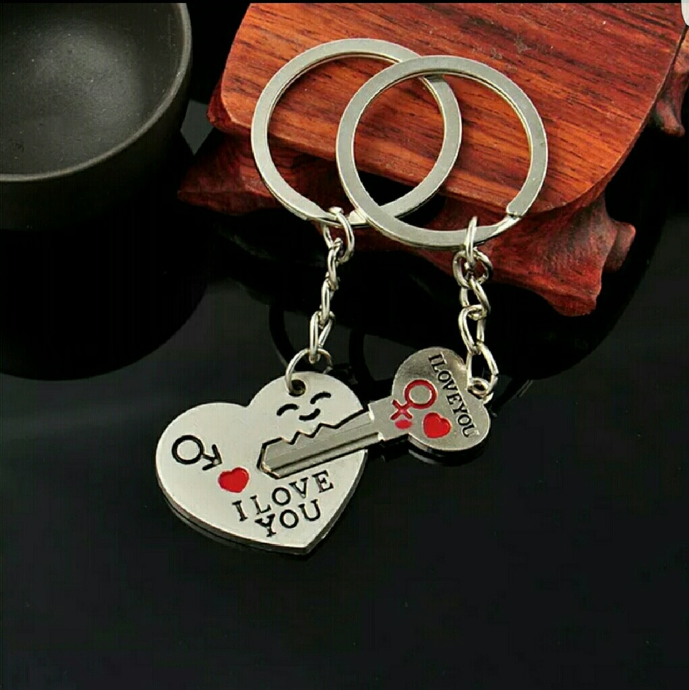 I Love You Heart And Key Couple Keychain